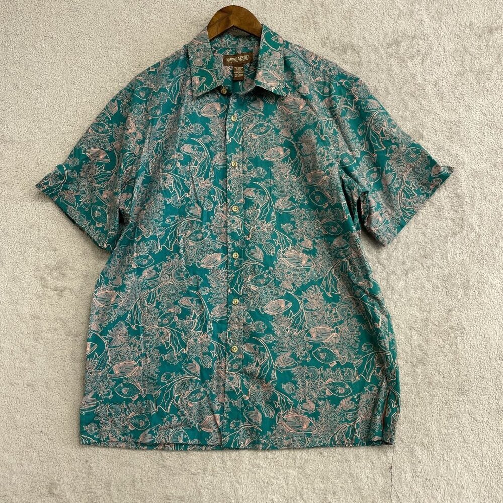 Cooke Street Hawaiian Islands Men's L Fish Print Short-Sleeve Shirt Green N0521